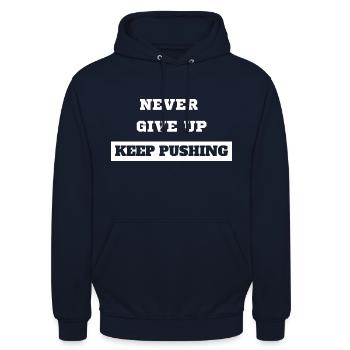 Never Give Up Keep Pushing - Sweat-shirt à capuche unisexe - marine - Devant - Alina (178cm) & Michal (187cm)