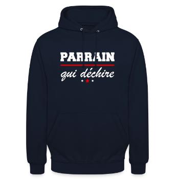 Parrain qui déchire, idée cadeau parrain, Noël - Sweat-shirt à capuche unisexe - marine - Devant - Alina (178cm) & Michal (187cm)