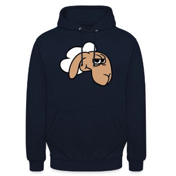Sheep looks skeptical, critical, suspicious stares - Unisex Hoodie - navy - Front - Alina (178cm) & Michal (187cm)