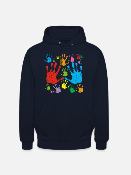 Mehrfarbige Handabdrücke - Unisex Hoodie - Navy