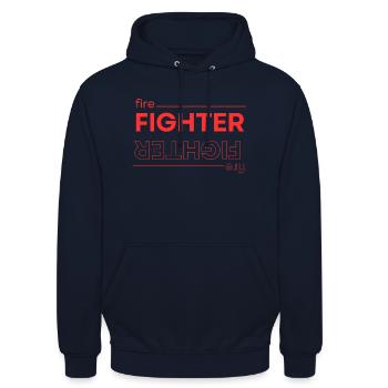 Pompier - Type de texte - Sweat-shirt à capuche unisexe - marine - Devant - Alina (178cm) & Michal (187cm)