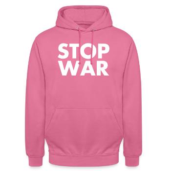 STOP WAR - PEACE & LOVE - Sweat-shirt à capuche unisexe - rose - Devant - Alina (178cm) & Michal (187cm)