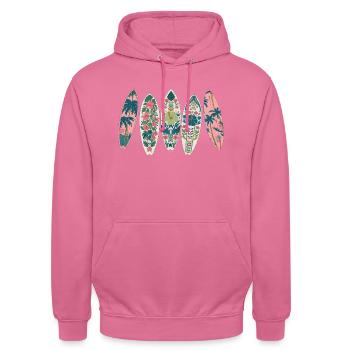 Surfboards Tropical Pattern Flowers Palm Trees - Unisex Hoodie - pink - Front - Alina (178cm) & Michal (187cm)