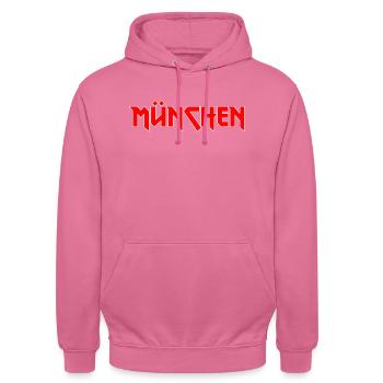 Modisches Heimat MÜNCHEN Metal-Design - Unisex Hoodie - Pink - Vorne - Alina (178cm) & Michal (187cm)