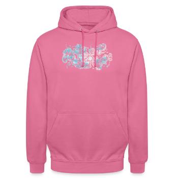 Blauer Blumen-Muster - Unisex Hoodie - Pink - Vorne - Alina (178cm) & Michal (187cm)