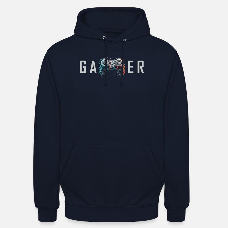 Gamer Schriftzug 3D Controller Nerd Geschenk - Unisex Hoodie - Navy