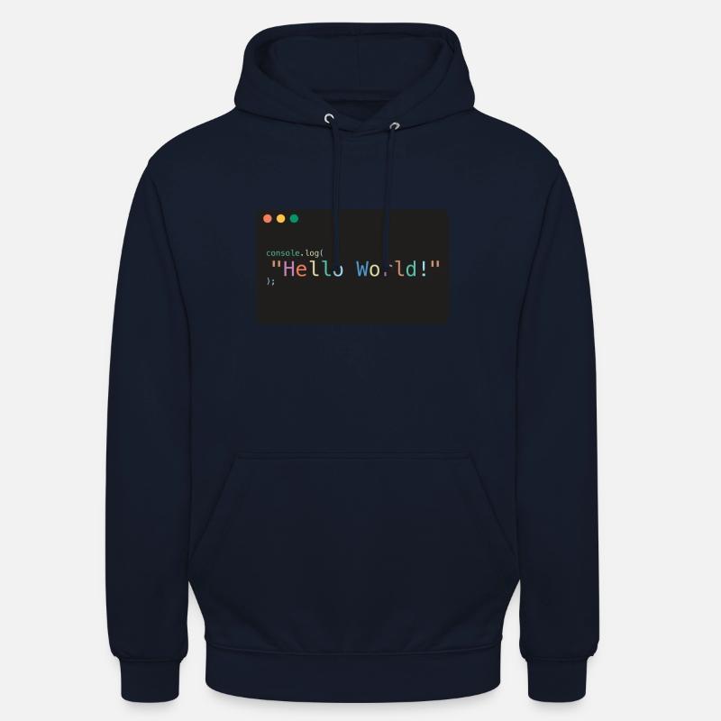 Hello World JavaScript console.log - Unisex Hoodie - Navy