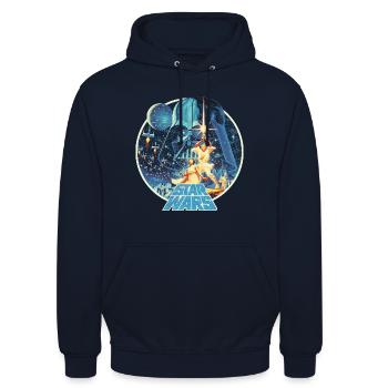 Star Wars Galaxie Mit Ikonischen Charakteren   - Unisex Hoodie - Navy - Vorne - Alina (178cm) & Michal (187cm)