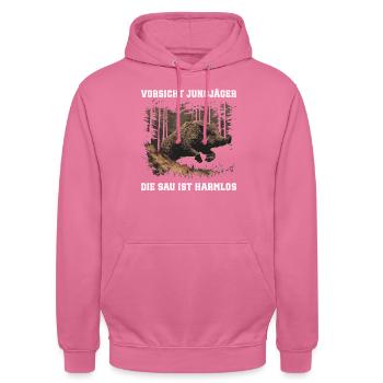 Méfiez-vous des jeunes chasseurs - Sweat-shirt à capuche unisexe - rose - Devant - Alina (178cm) & Michal (187cm)
