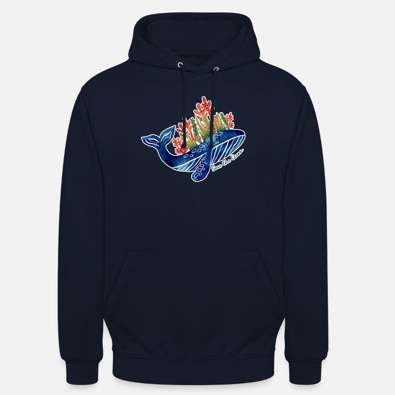Illustration de baleine avec du corail | Protéger la mer - Sweat-shirt à capuche unisexe - marine