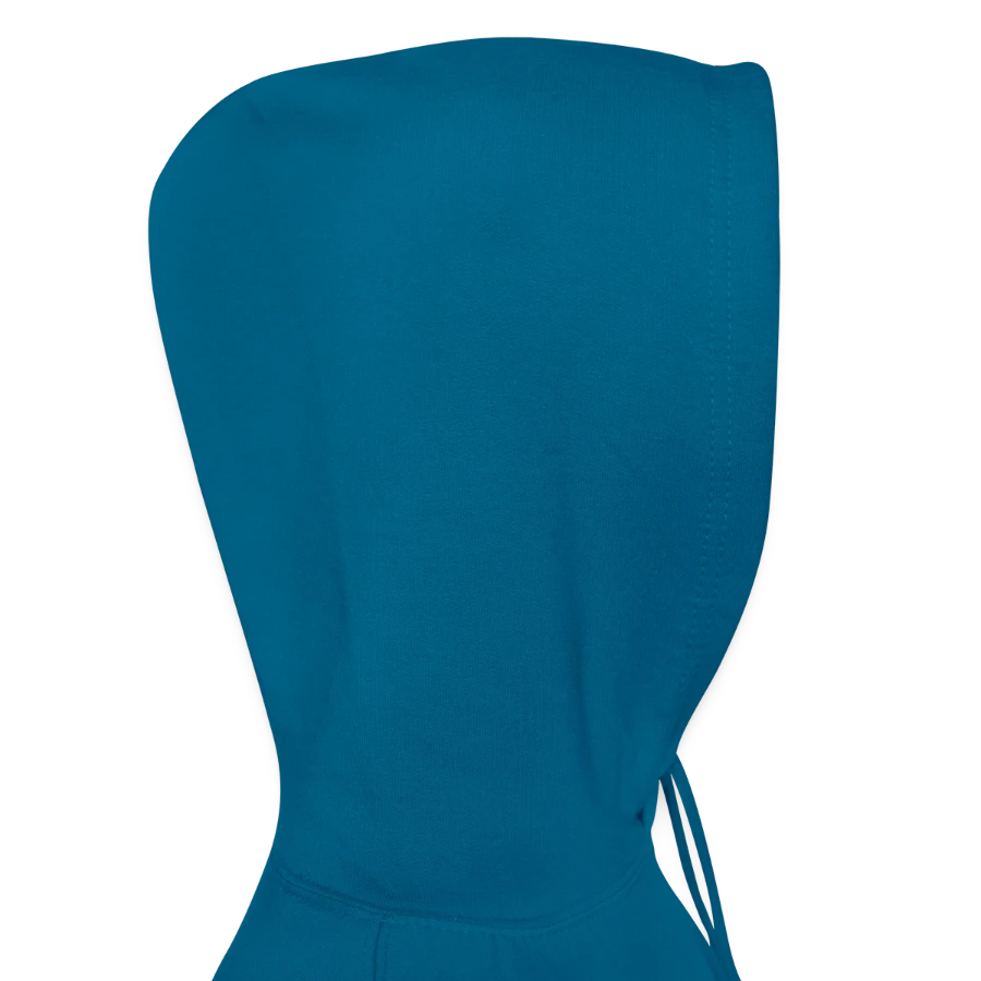 Pisa badge on a unisex hoodie, deep sea blue , hood right