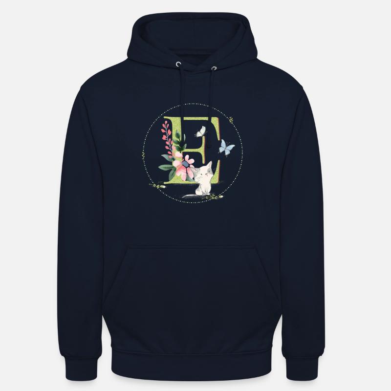 Première lettre E avec chat - Sweat-shirt à capuche unisexe - marine