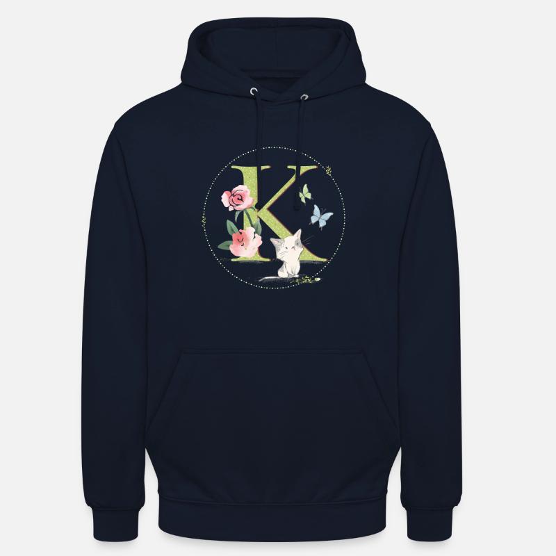 Anfangsbuchstabe K mit Katze - Unisex Hoodie - Navy