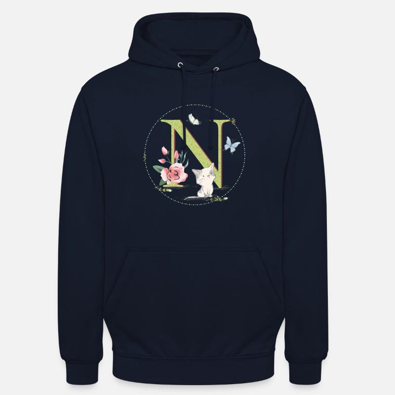 Anfangsbuchstabe N mit Katze - Unisex Hoodie - Navy