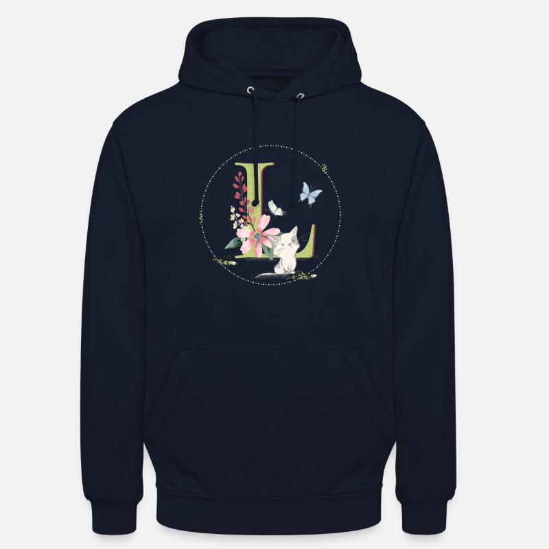 Lettre initiale L avec chat - Sweat-shirt à capuche unisexe - marine