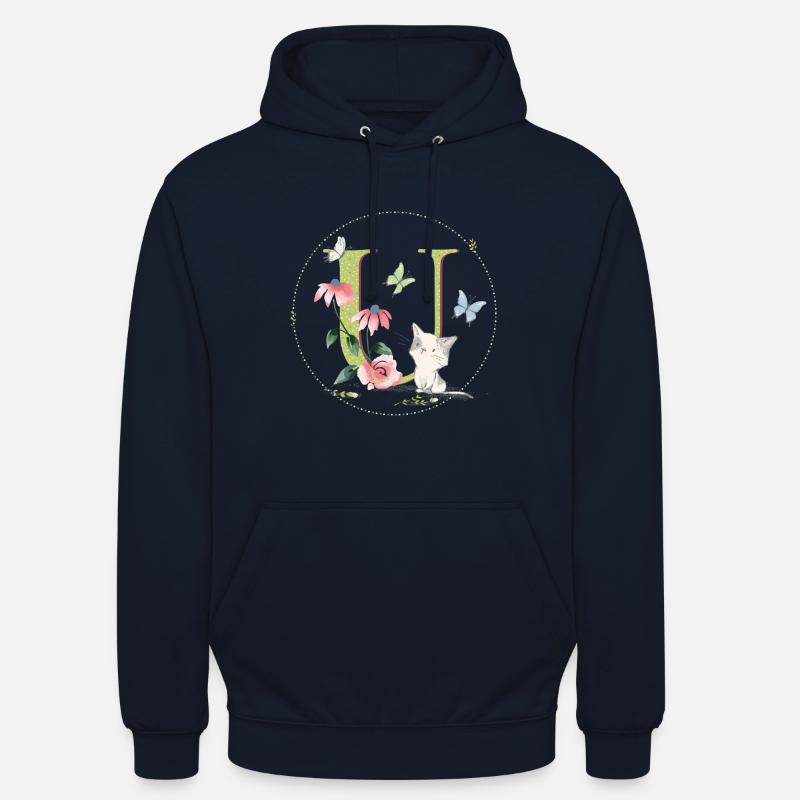 Lettre initiale U avec chat - Sweat-shirt à capuche unisexe - marine