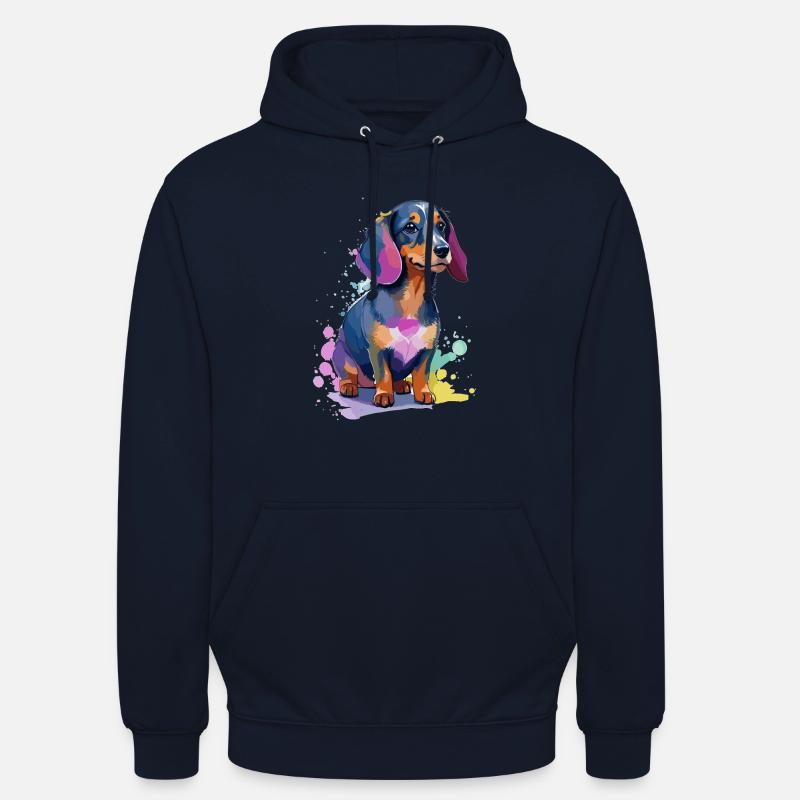 Teckel à l’aquarelle - Sweat-shirt à capuche unisexe - marine
