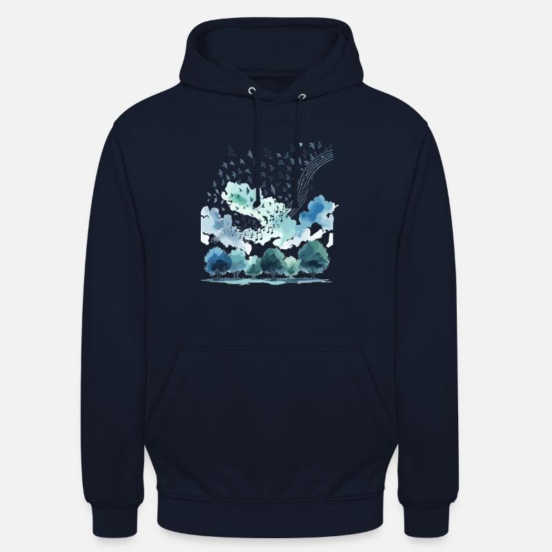 Volée d’oiseaux formant des notes de musique dans le ciel - Sweat-shirt à capuche unisexe - marine