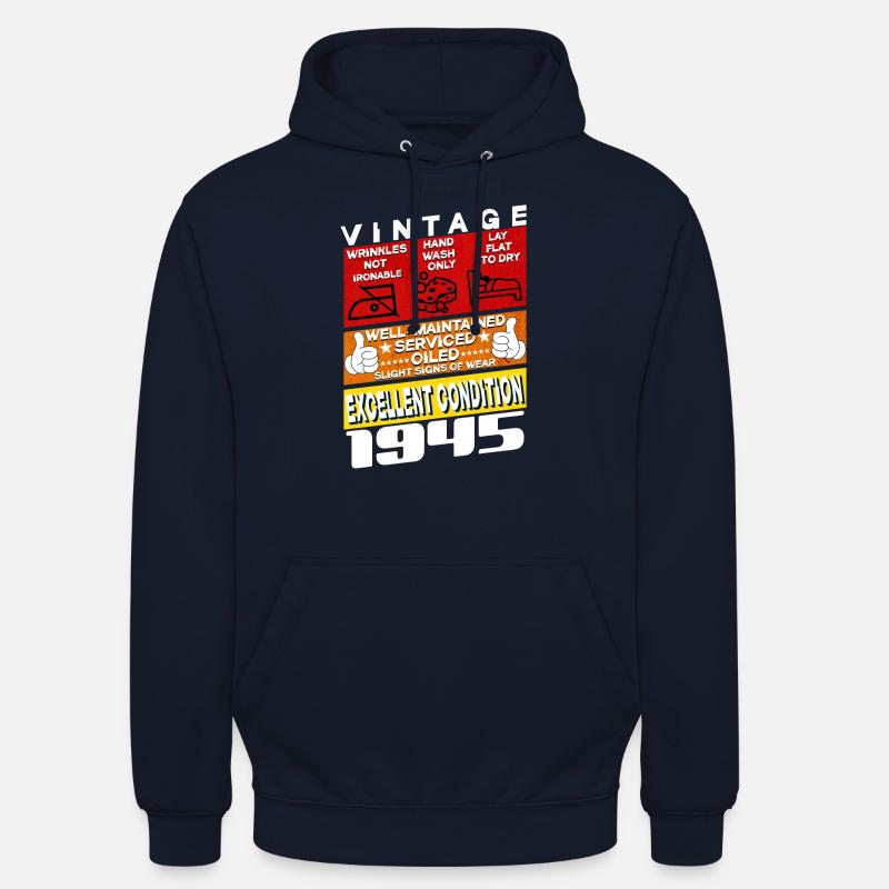 80 år gammel Vintage 1945 kvinner og menn bursdag - Unisex-hettegenser - marine