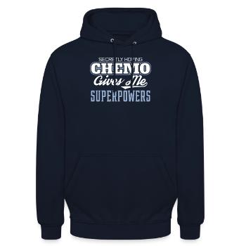 Lustige Krebshoffnung Chemo gibt mir Superkräfte - Unisex Hoodie - Navy - Vorne - Alina (178cm) & Michal (187cm)