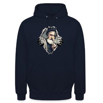Seemann mit Pfeife unterm Shirt - Unisex Hoodie - Navy - Vorne - Alina (178cm) & Michal (187cm)