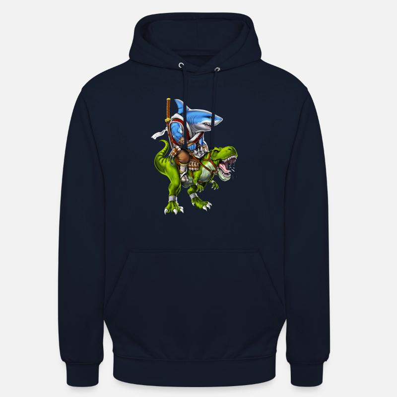 Shark Samurai Riding T-Rex Dinosaur - Unisex Hoodie - navy