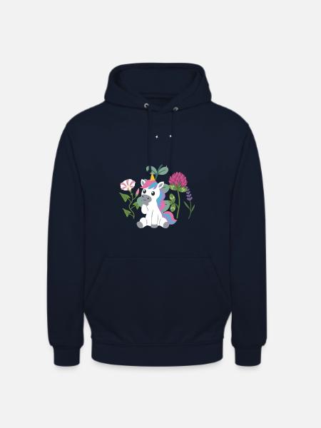 Einhorn Blumen Kinder märchenhaft Lavendel - Unisex Hoodie - Navy