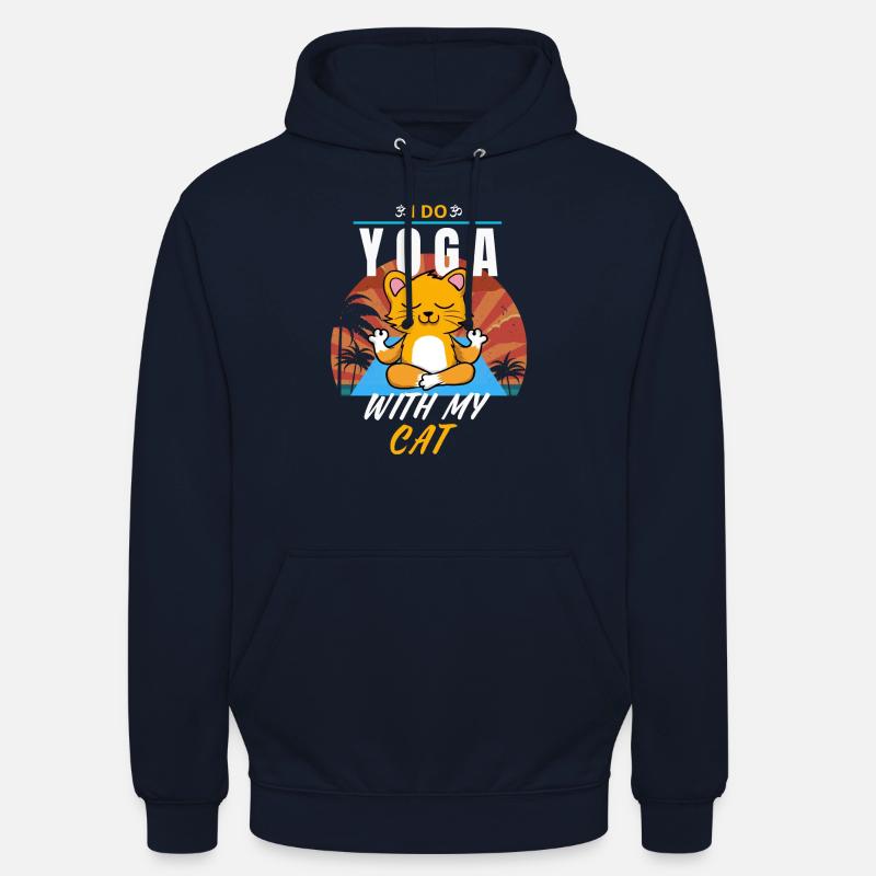 C’est drôle : je fais du yoga avec mon chat à Tramont - Sweat-shirt à capuche unisexe - marine