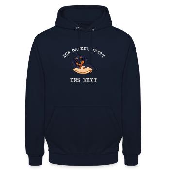Ein lustiges Dackel-Design: Ich Dackel ins Bett - Unisex Hoodie - Navy - Vorne - Alina (178cm) & Michal (187cm)