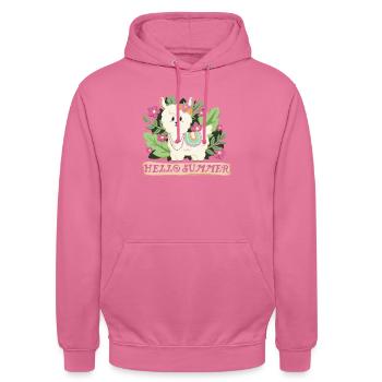 Hello summer Lama Alpaka in Sommerstimmung - Unisex Hoodie - Pink - Vorne - Alina (178cm) & Michal (187cm)