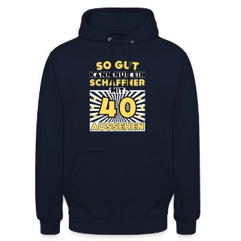 So gut kann nur ein Schaffner mit 40 aussehen - Unisex Hoodie - Navy - Vorne - Alina (178cm) & Michal (187cm)