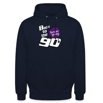 90er Party , Mottoparty , forever Young (25) - Unisex Hoodie - Navy - Vorne - Alina (178cm) & Michal (187cm)
