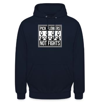 Cueillez des fleurs, pas des disputes, fleurs Paix Logo drôle - Sweat-shirt à capuche unisexe - marine - Devant - Alina (178cm) & Michal (187cm)