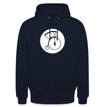 Logo du Village, Numéro 6 - Sweat-shirt à capuche unisexe - marine - Devant - Alina (178cm) & Michal (187cm)