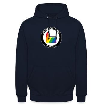 Antifaschistische Kirchen - Unisex Hoodie - Navy - Vorne - Alina (178cm) & Michal (187cm)