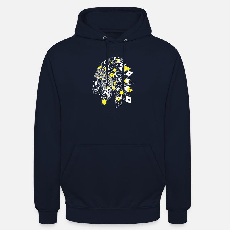 crâne avec coiffe indienne blanc et jaune - Sweat-shirt à capuche unisexe - marine