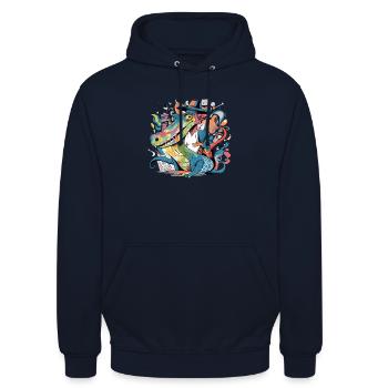 Izidi, der Alligator - Unisex Hoodie - Navy - Vorne - Alina (178cm) & Michal (187cm)