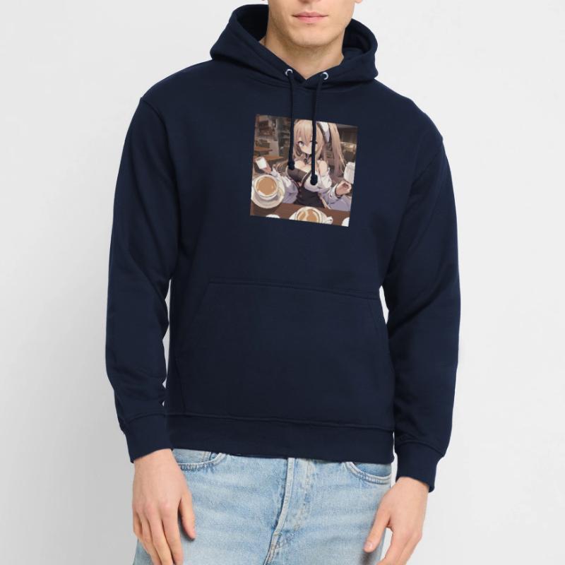anime girl withe big boobs withe coffee Unisex Hoodie