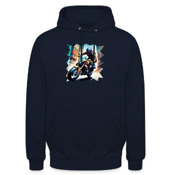 Coureur de moto - Sweat-shirt à capuche unisexe - marine - Devant - Alina (178cm) & Michal (187cm)