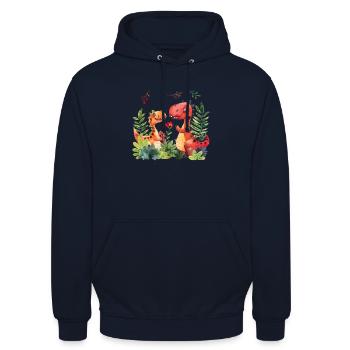 Warum sind Saurier bei Kindern so beliebt? - Unisex Hoodie - Navy - Vorne - Alina (178cm) & Michal (187cm)