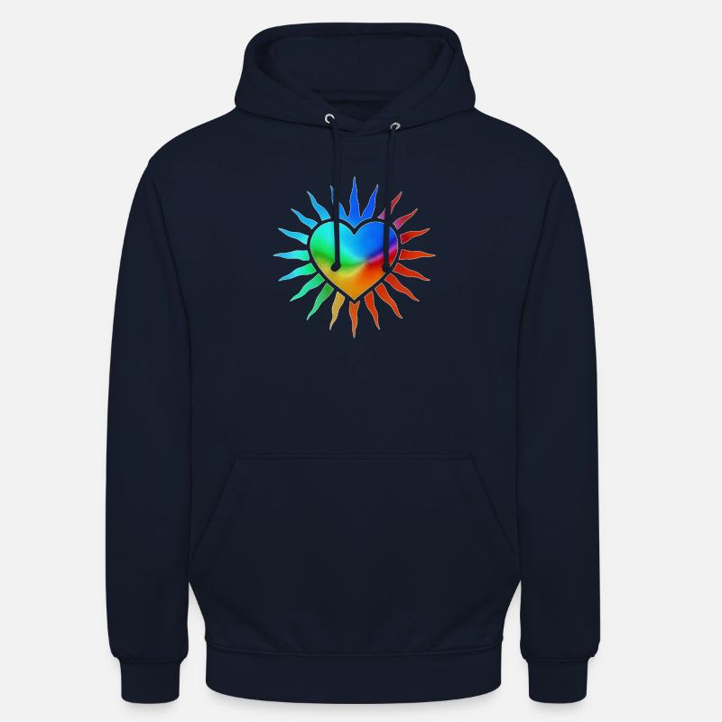 Rainbow Heart with Sun Rays - Unisex Hoodie - navy