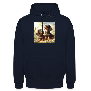 Rauhaarige Dackelwelpen - Unisex Hoodie - Navy - Vorne - Alina (178cm) & Michal (187cm)