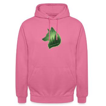 grüner Fuchskopf - WiederWilderLeben - Unisex Hoodie - Pink - Vorne - Alina (178cm) & Michal (187cm)