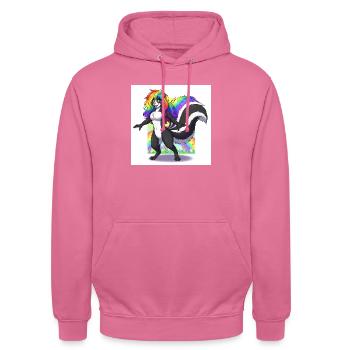 Enchanted World (mouffette aux cheveux arc-en-ciel) - Sweat-shirt à capuche unisexe - rose - Devant - Alina (178cm) & Michal (187cm)