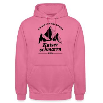 Bin Nur Wegen Dem Kaiserschmarrn Hier - Wandern - Unisex Hoodie - Pink - Vorne - Alina (178cm) & Michal (187cm)