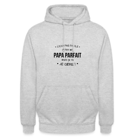 Maquette de Sweat-shirt à capuche unisexe - Humour Papa : Pas Facile d'Être Parfait, mais Je Gère! à imprimer et personnaliser