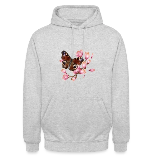 Papillon Paon et Magnolia Rose : Élégance Naturelle - Sweat-shirt à capuche unisexe