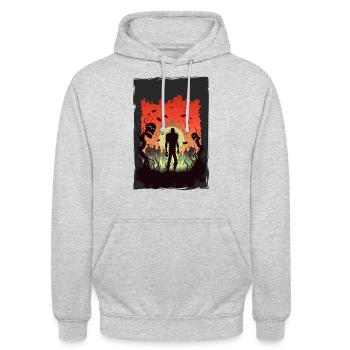 Zombie Illustration Minimalistisches Design - Unisex Hoodie - Hellgrau meliert - Vorne - Alina (178cm) & Michal (187cm)
