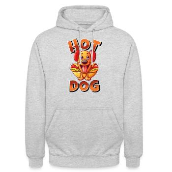 Hot Dog Hund Wurst Fast Food Wortwitz Lustig Humor - Unisex Hoodie - Hellgrau meliert - Vorne - Alina (178cm) & Michal (187cm)