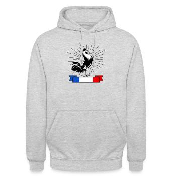 Le coq Français - Sweat-shirt à capuche unisexe - gris clair chiné - Devant - Alina (178cm) & Michal (187cm)